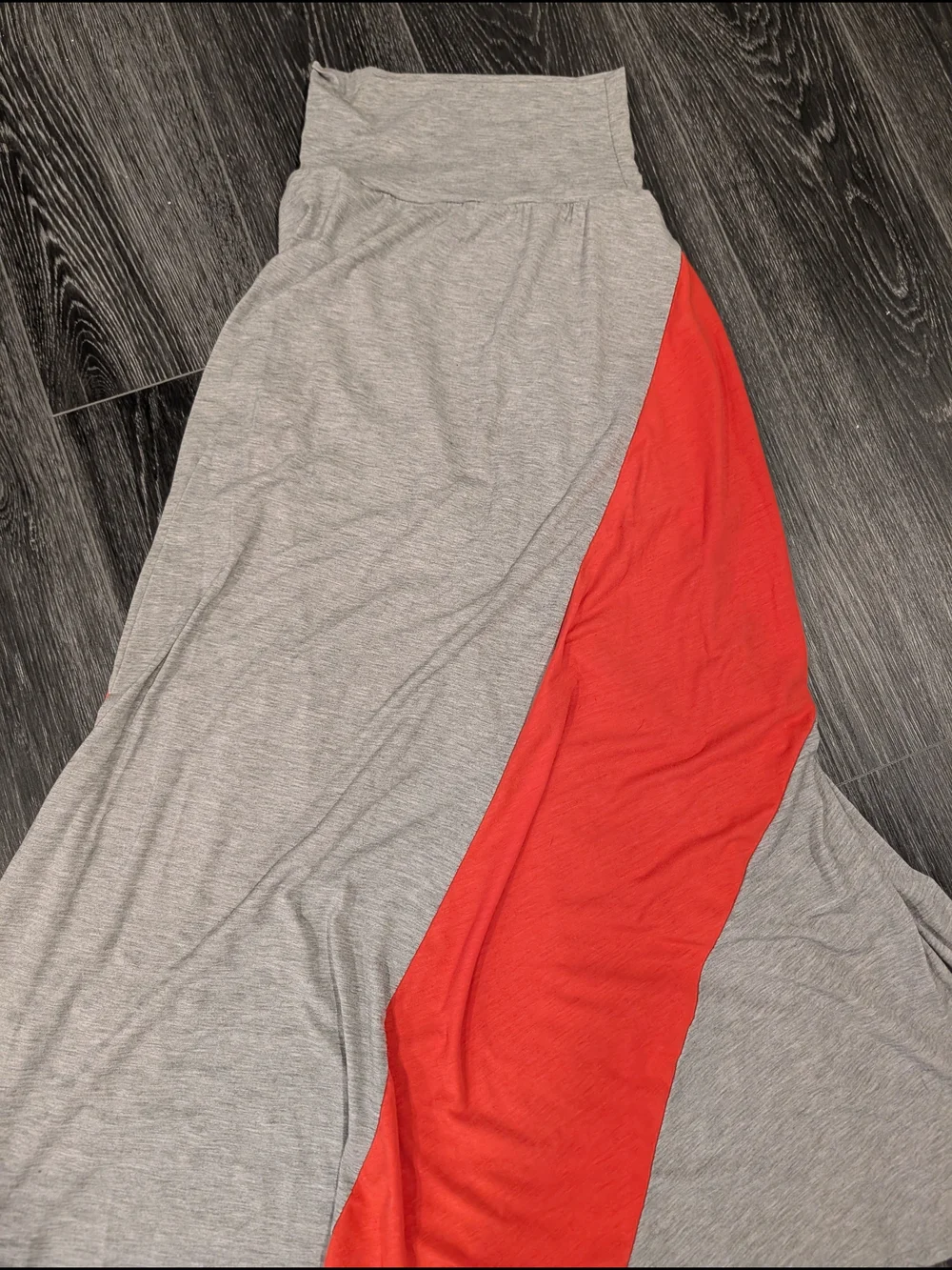 Grey and Red Colorblock Maxi Skirt